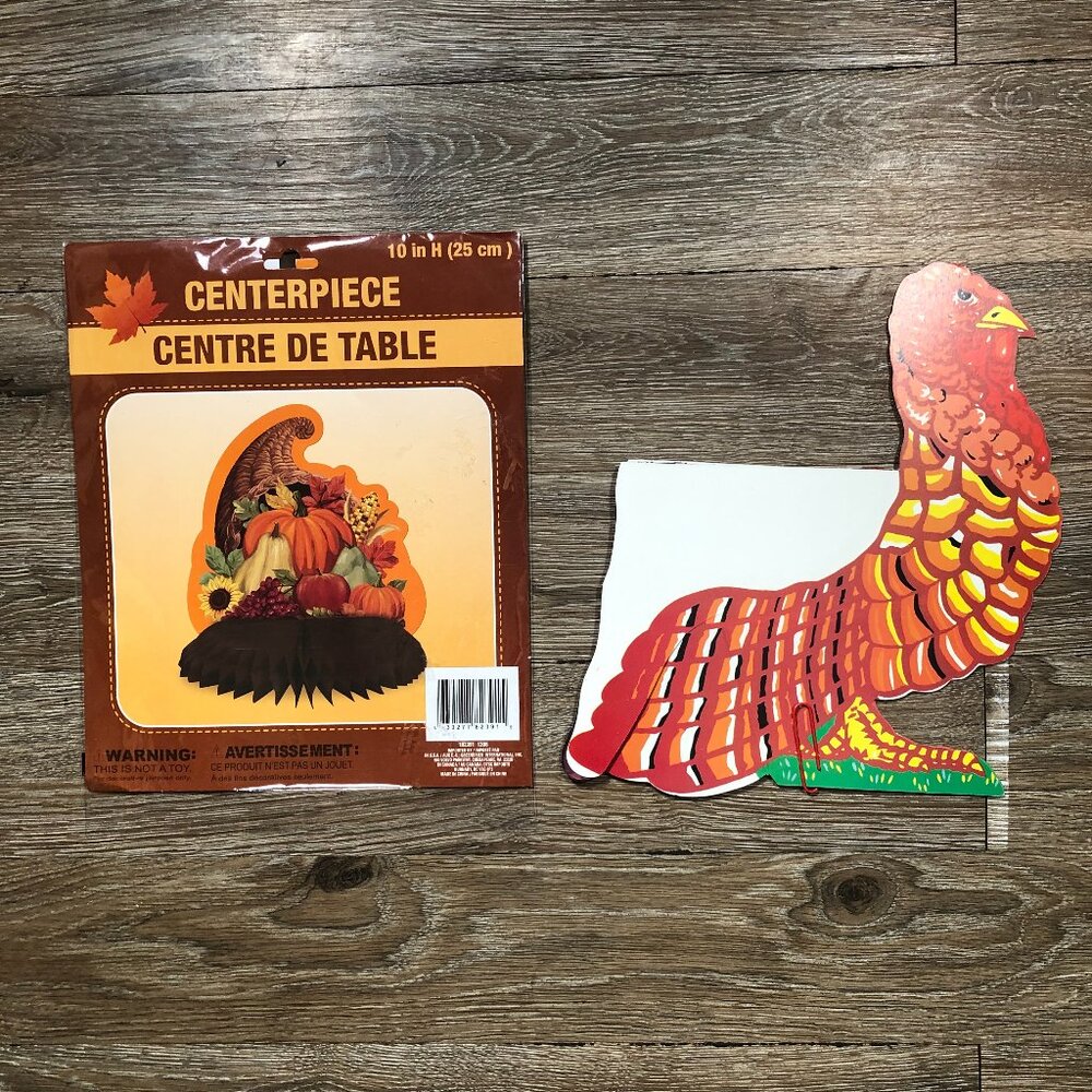 Vintage Thanksgiving Turkey Cornucopia Decorations Honeycomb Accordion Crepe